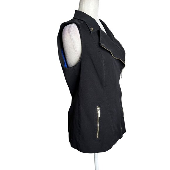 Tommy Hilfiger Black Sleeveless Moto Vest Size Small Gold Zippers Snap Buttons - Picture 3 of 7